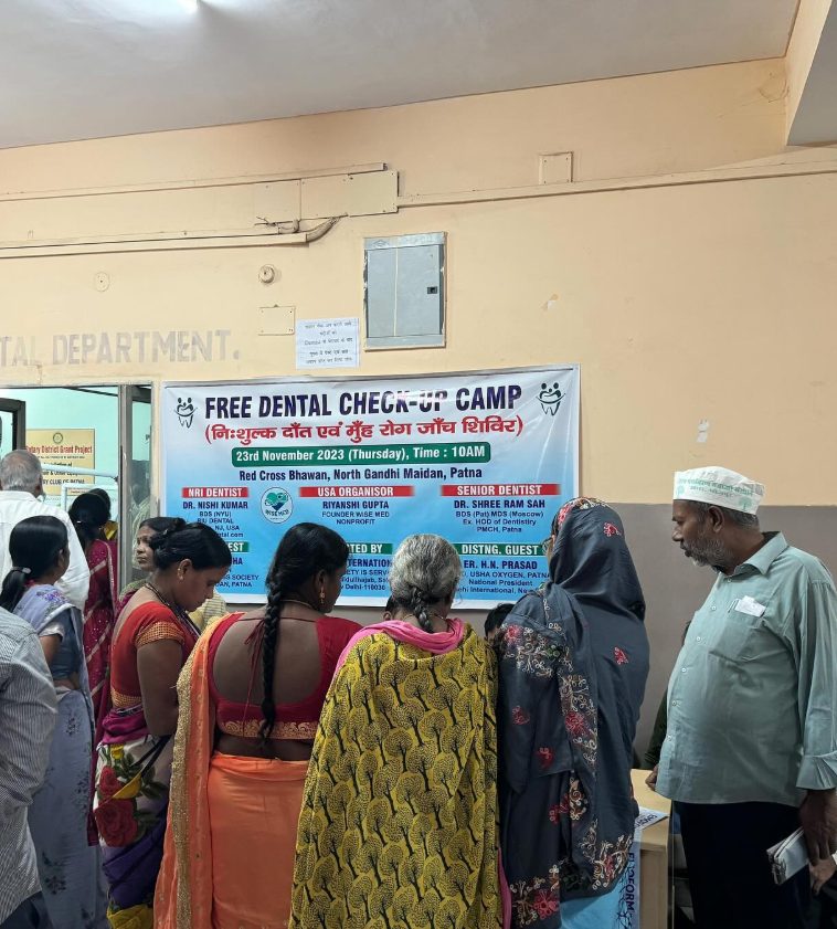 Patients lined up outside the dental department during the camp